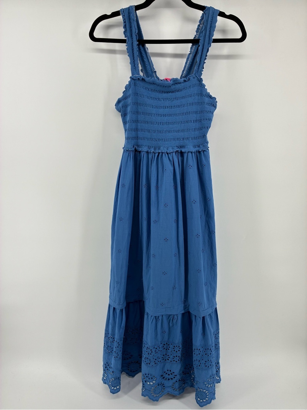 Betsey Johnson Blue Eyelet Smocked Maxi Dress